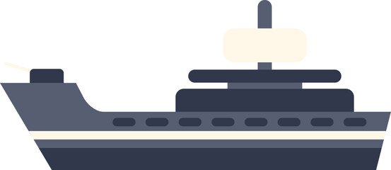 Minimalist vector illustration of a dark grey warship with radar and cannon © anatolir