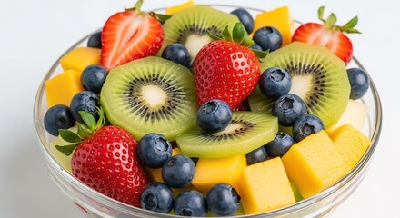 Obraz premium Fresh fruit salad in glass bowl