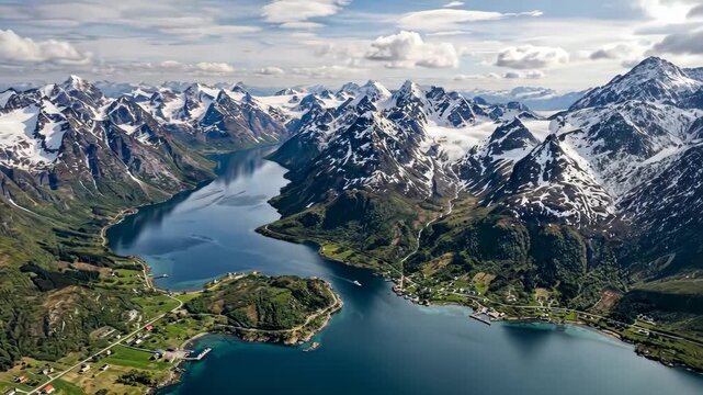 aerial view of lyngen alps scenic landscape norway video orbit