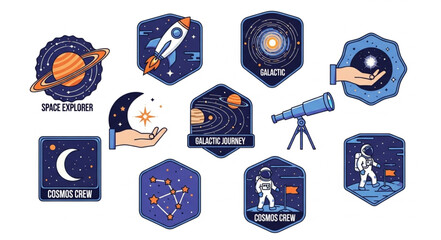 Collection of Space Themed Icons and Badges. © Crypto Mining