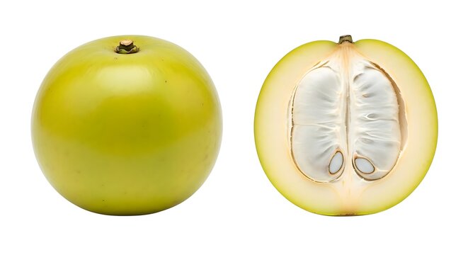 Green Sapodilla Fruit Whole and Cut