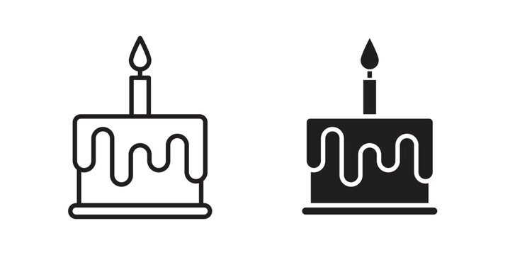 Cake birthday icon - editable stroke vector illustration eps10.