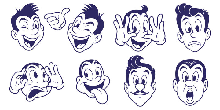 Retro cartoon boy and girl faces smiling and winking eps 10