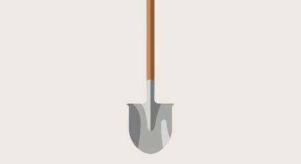 Simple flat illustration of a garden shovel on a neutral background © retno