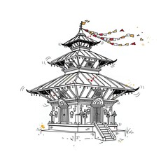 Naklejka premium Beautiful Traditional Nepali Temple Architecture with Prayer Flags and Himalayan Cultural Heritage