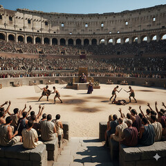 Obraz premium Ancient Roman Gladiator Battle in Grand Arena with Crowd