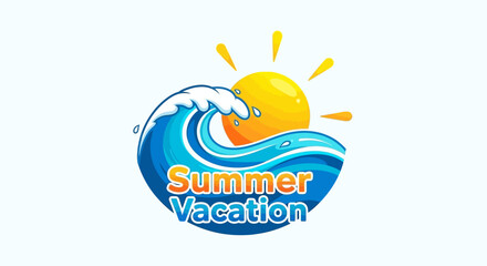 Obraz premium Summer vacation wave logo with sun and ocean.