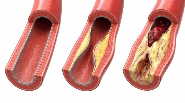 Atherosclerosis Progression Diagram Artery Plaque Buildup and Blood Clot Medical Illustration Cardiovascular Disease Stages