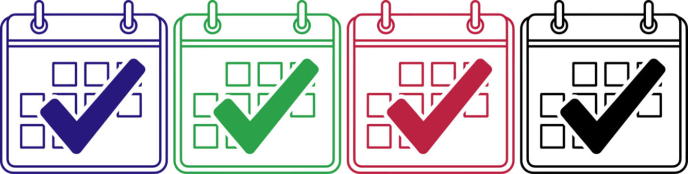 Calendar with check mark vector icons set planning schedule appointment date event and task completion symbols