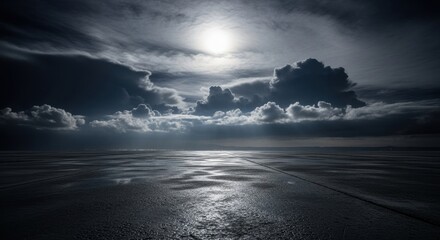 Moonlit Ocean - A Serene Nightscape of Water and Sky.