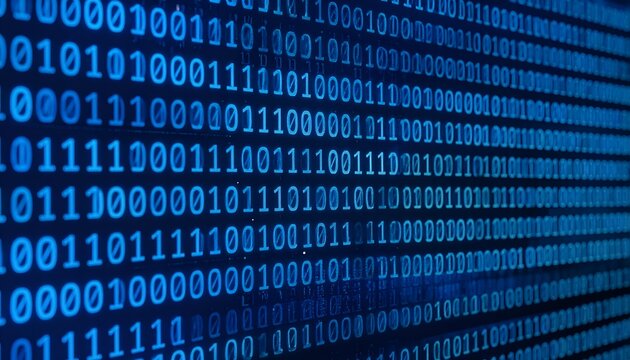 Digital stream of binary code on a dark background