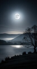 Moonlit Serenity - A Tranquil Night Over the Lake.