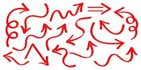 マーカーで手書きした赤い矢印のセット