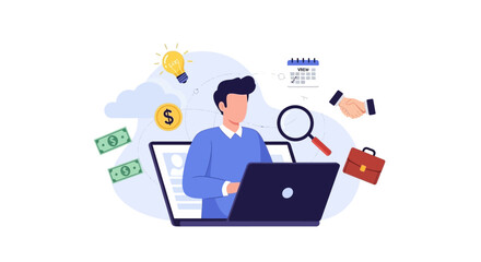 Businessman Working on Laptop Computer.