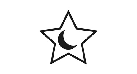 Fototapeta premium Simple Star Outline with Crescent Moon Icon Graphic