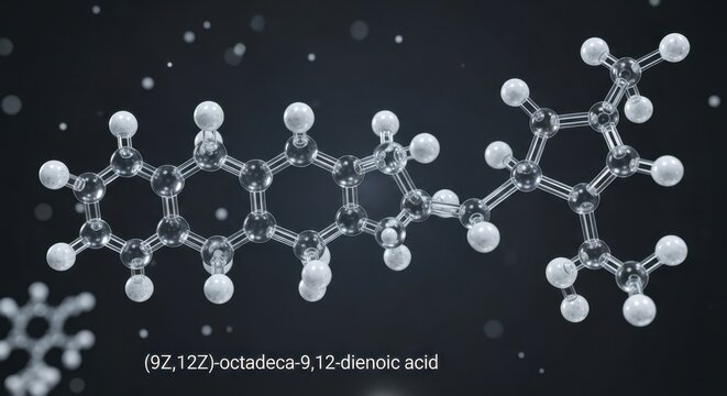 Molecular Structure of 9Z,12Z-octadeca-9,12-dienoic acid for Scientific Visualization.