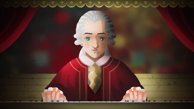 classic pianist playing piano on theater stage