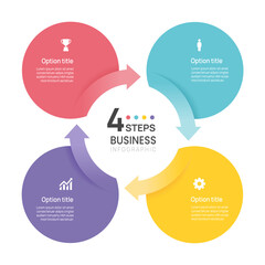 Plakat Infographic Venn diagram chart template for business 4 circle arrow label options, presentation with business icons vector illustration.