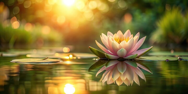 Serene Water Lily at Golden Hour A Reflection of Tranquility in Nature's Embrace