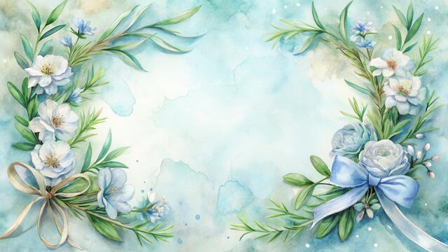 Serene Watercolor Floral Composition with Delicate Pastel Hues and Elegant Ribbon Accents
