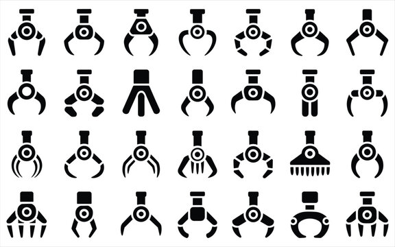Robotic Gripper Icons Set Mechanical Claw Tools Industrial Automation Elements