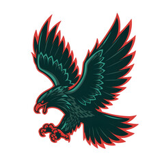 Vibrant Green Eagle Rising from Red Flames - Powerful Illustration