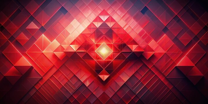 Abstract Crimson Geometric Mosaic Intricate Design of Interlocking Polygons and Triangles with a Central Glowing Element