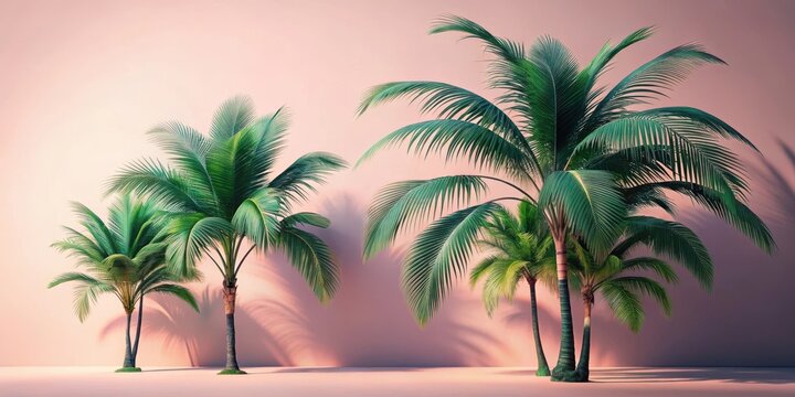 Serene Palm Trees Silhouetted Against a Soft Pink Wall, Evoking a Tropical Paradise Atmosphere