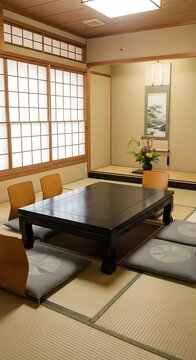 Traditional Japanese tatami mat room interior.