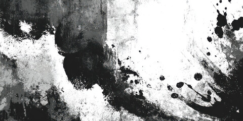 Obraz premium abstract monochrome city skyline silhouette gothic spires ink splatter grunge texture haunting misty foreground