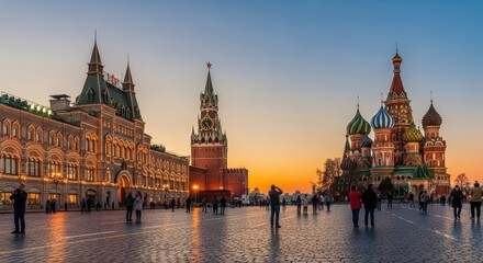 Fototapeta premium Moscows Red Square at Sunset - A Vibrant Urban Landscape.