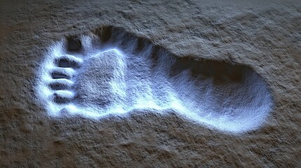 A single footprint in damp sand, the pressure evenly distributed, glowing with a soft therapeutic light.