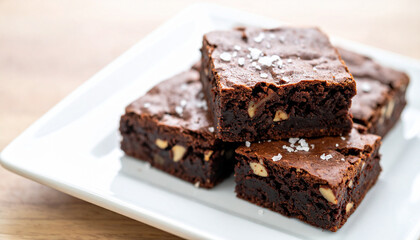Chocolate Brownies with Nuts on Plate