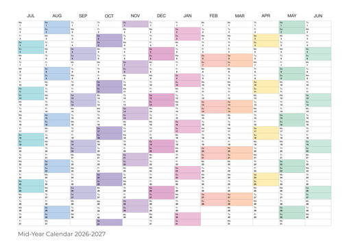 Minimalist vertical mid-year calendar 2026-2027