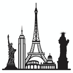 Eiffel Tower silhouette landmark in Paris France vector illustration