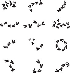 Black Bird Footprint Patterns Arranged Various Easter Holiday Vector Illustration