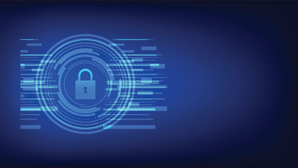 digital padlock with hi tech circle on blue background. cyber security and privacy protection © piggu