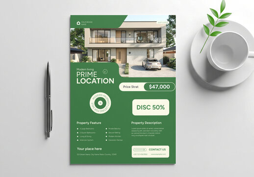 Modern Green Real Estate Flyer Template for House Sale
