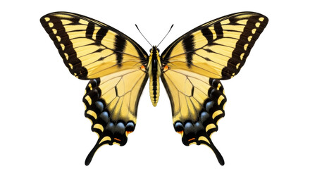 Fototapeta premium Isolated Eastern Tiger Swallowtail butterfly, vibrant yellow and black wings, full view