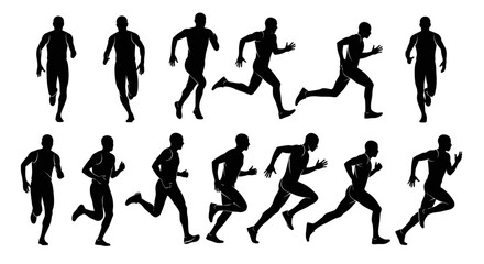 Obraz premium Silhouette figures in a sequence of running poses, capturing the motion of a marathon runner in full stride
