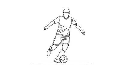 Fototapeta premium Continuous one line drawing football player running with ball minimalist sports vector illustration