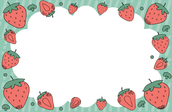 Strawberry Frame Border Illustration, Blank Space for Text, Cute Design