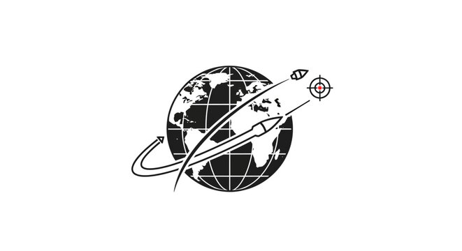 Global missile attack or defense targeting world map illustration on isolated white background.