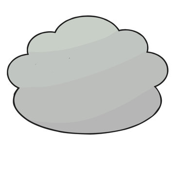 Minimalist gray cloud illustration isolated on white background, cartoon style storm or rain cloud icon.