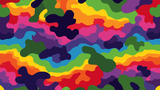 Multicolored camouflage seamless pattern for military use displayed on a digital interface from a top view