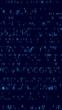 binary codes blue matrix flow, technology and ai futuristice science vertical social media background