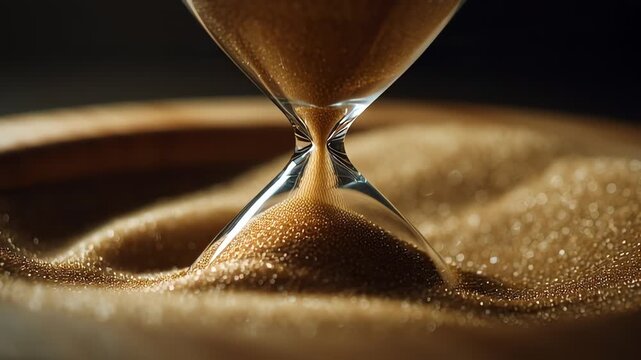 Sand Falling Through Hourglass Measuring Time Close Up