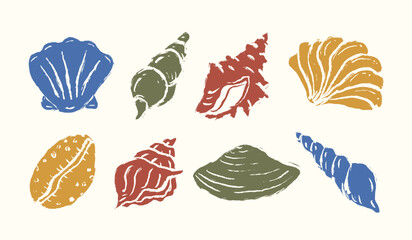 Seashell hand drawn illustration set. Various shell vintage vector doodle elements. Sketch style beach shell icon collection containing scallop, oyster, conch, bivalve, and more. © Dean