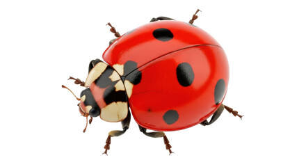 Isolated ladybug with red shell and black spots is crawling insect with cute head © Rowan