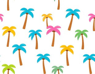 Colorful, cartoon-style palm tree pattern on a white background
